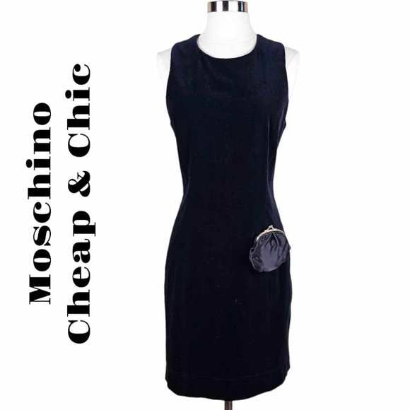 Moschino Dresses & Skirts - Vintage Moschino Cheap & Chic Black Velvet Sheath Dress Purse Pocket Size IT 44